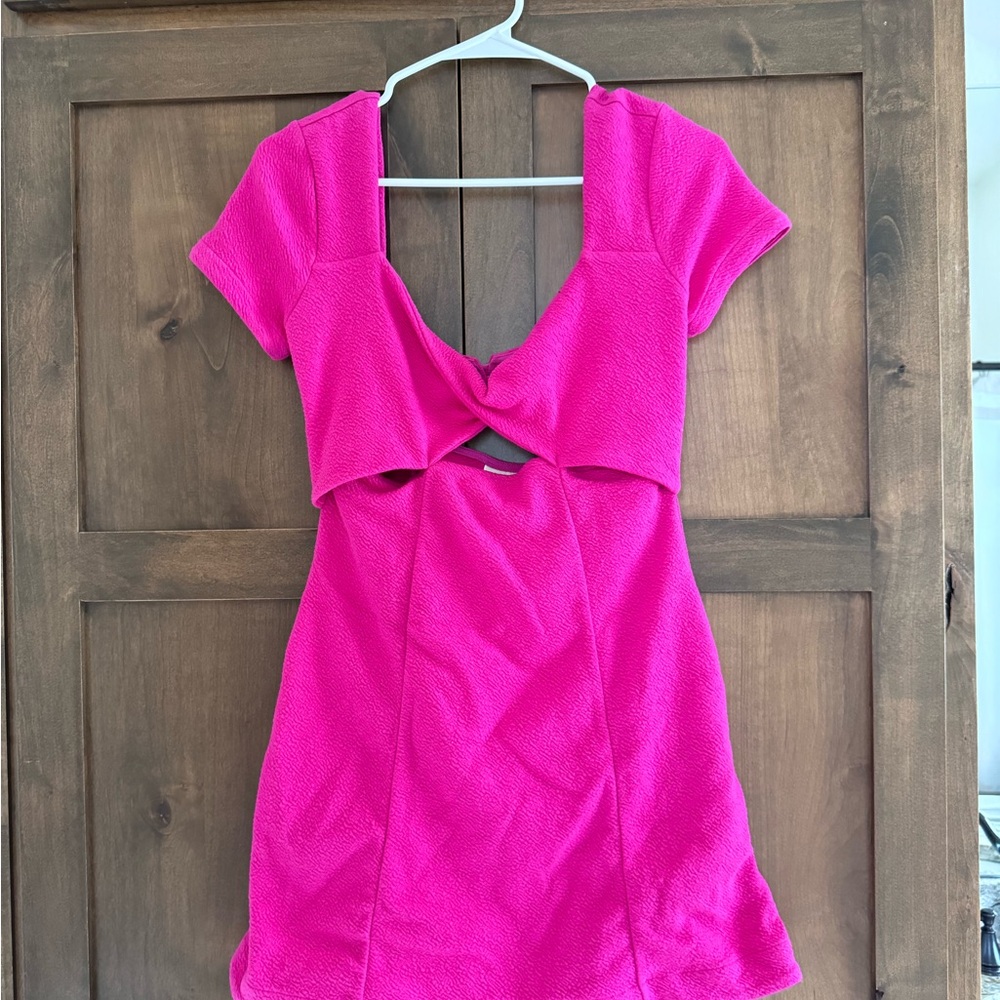 Anthropologie Twist Front Cutout Mini Dress Hot pink XS